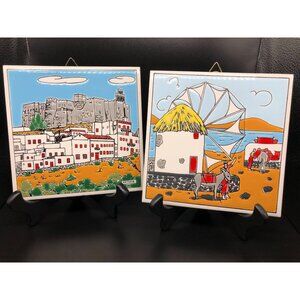 Set of Knossos Decorative Greek Hand Painted Ceramic Tiles